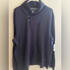 NWT XL Nautica Men's Navy Blue Shawl Collar Sweater 100% cotton